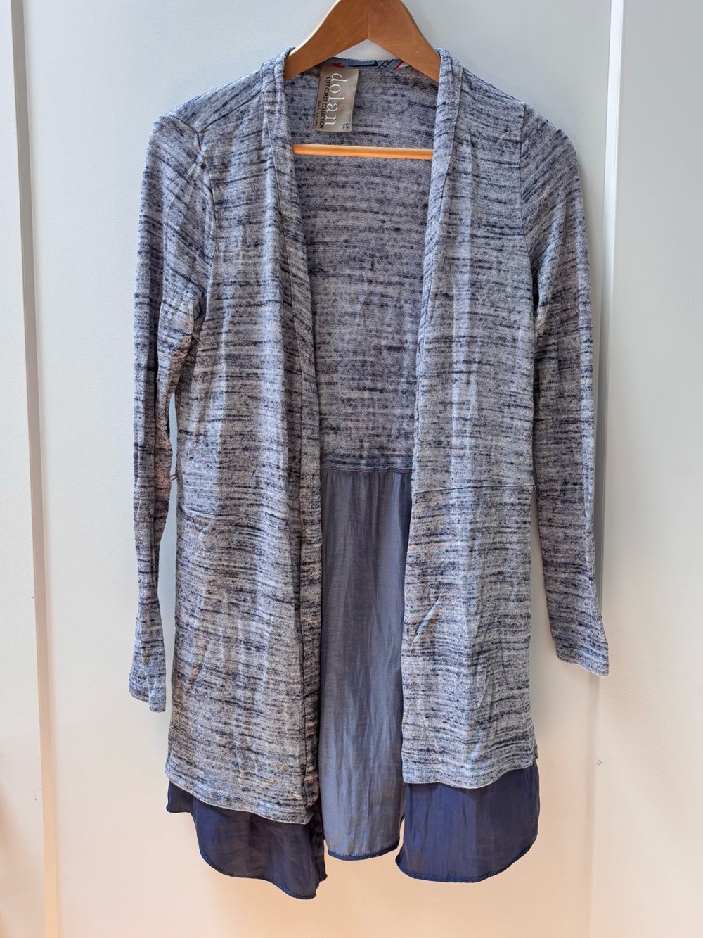 dolan Heathered Gray-Blue Open-Front Layered Cardigan